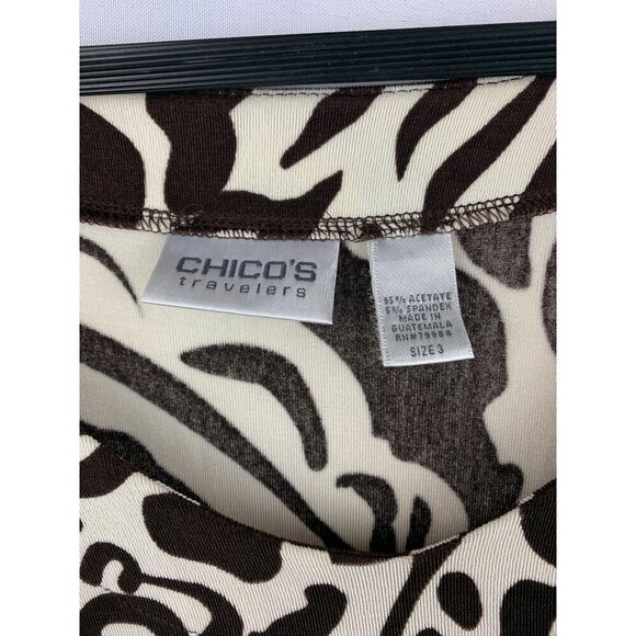 Chicos Travelers Womens V-Neck Brown & Cream Abstract Top Size 3 Acetate/Spandex - Picture 3 of 4